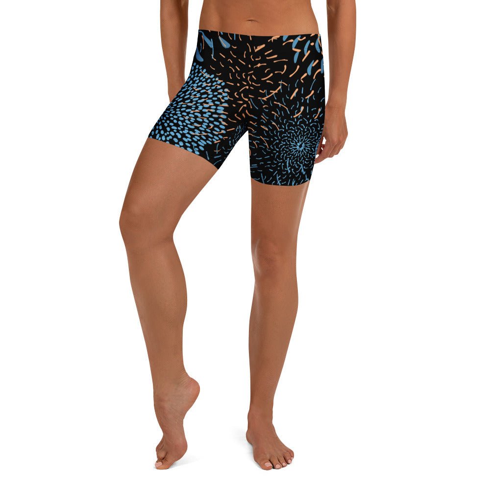 Abstrakte Sport - Shorts Blau Schwarz – Bequeme Stretch - Shorts mit elastischem Bund & 4 - Wege - Stretch | Performance & Style - YogaStylz