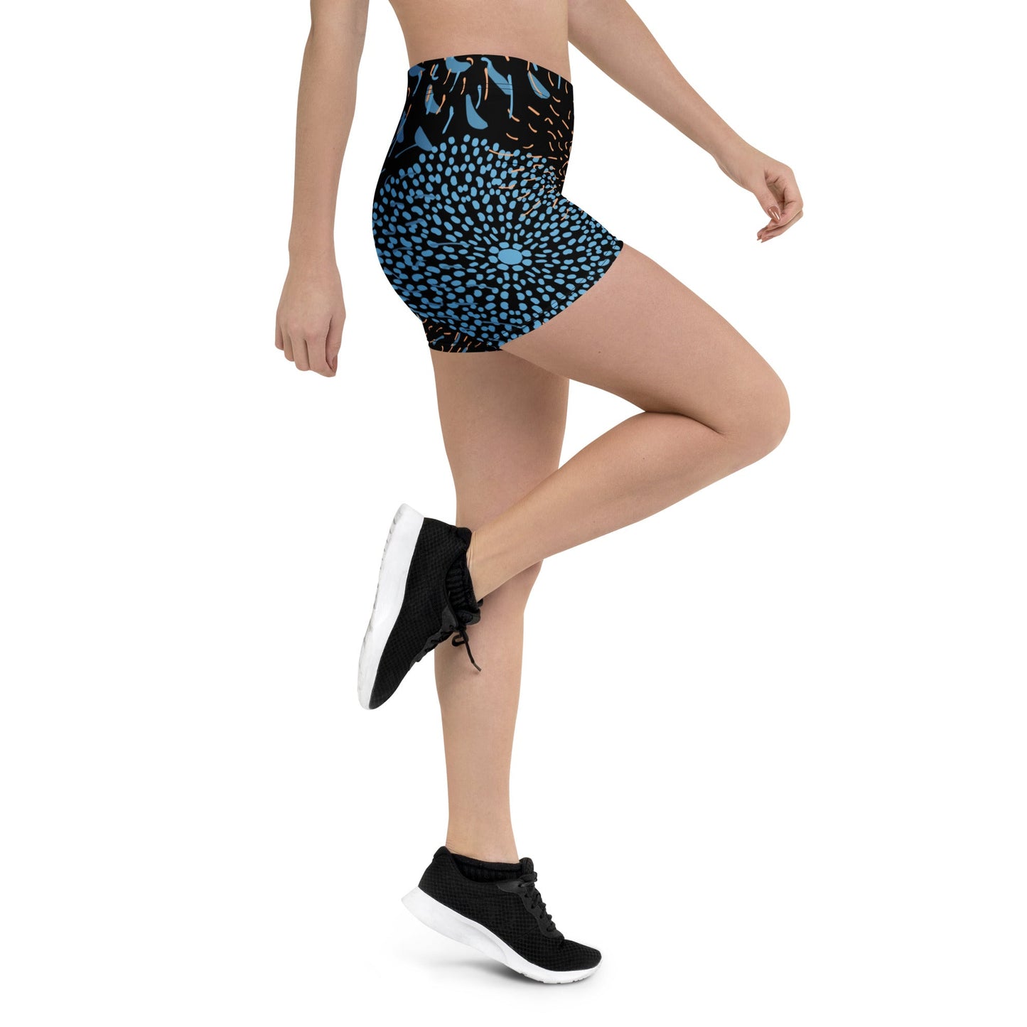 Abstrakte Sport - Shorts Blau Schwarz – Bequeme Stretch - Shorts mit elastischem Bund & 4 - Wege - Stretch | Performance & Style - YogaStylz