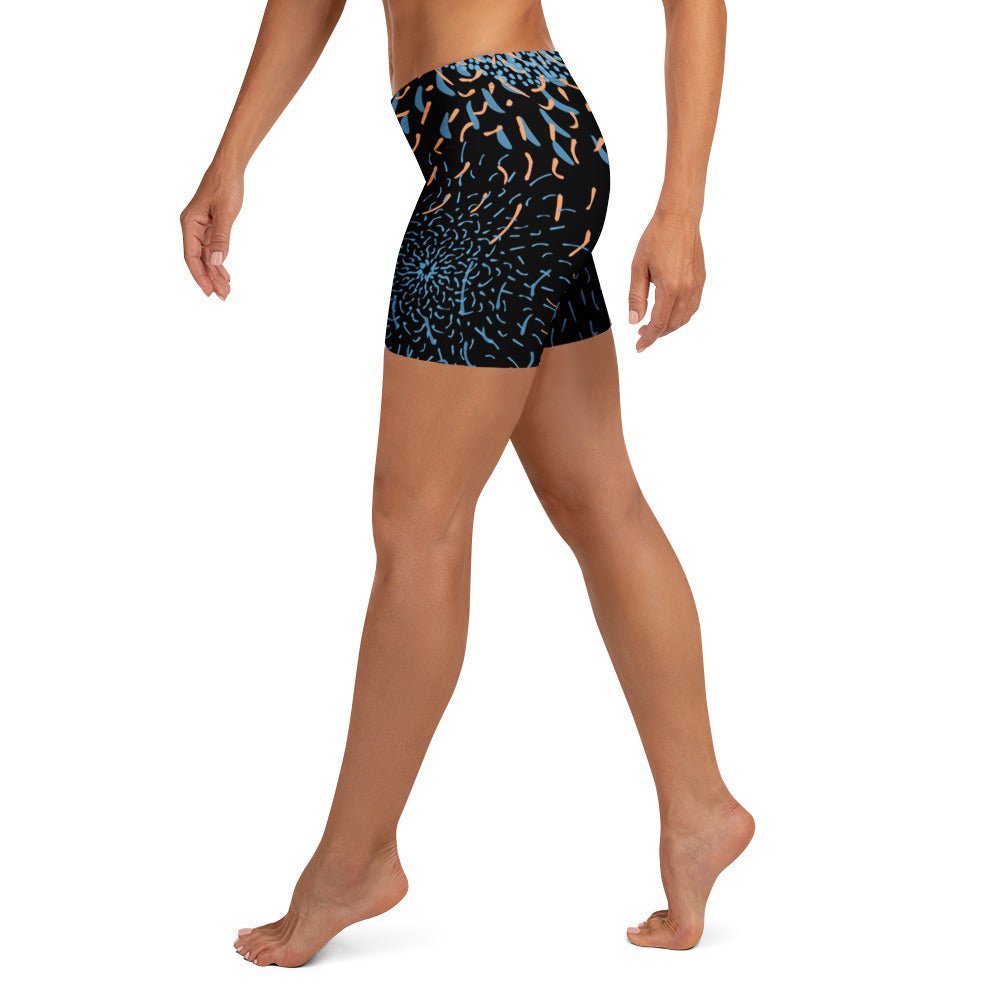 Abstrakte Sport - Shorts Blau Schwarz – Bequeme Stretch - Shorts mit elastischem Bund & 4 - Wege - Stretch | Performance & Style - YogaStylz