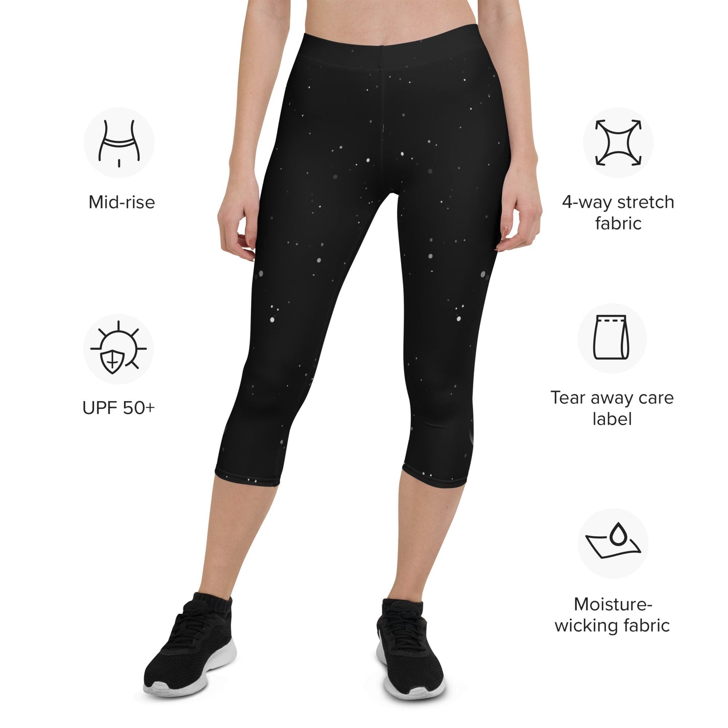 Capri - Leggings mit Mondphasen – 3/4 Yogahose Damen in Schwarz mit Stretch & UV - Schutz | Spirituelle Activewear - YogaStylz