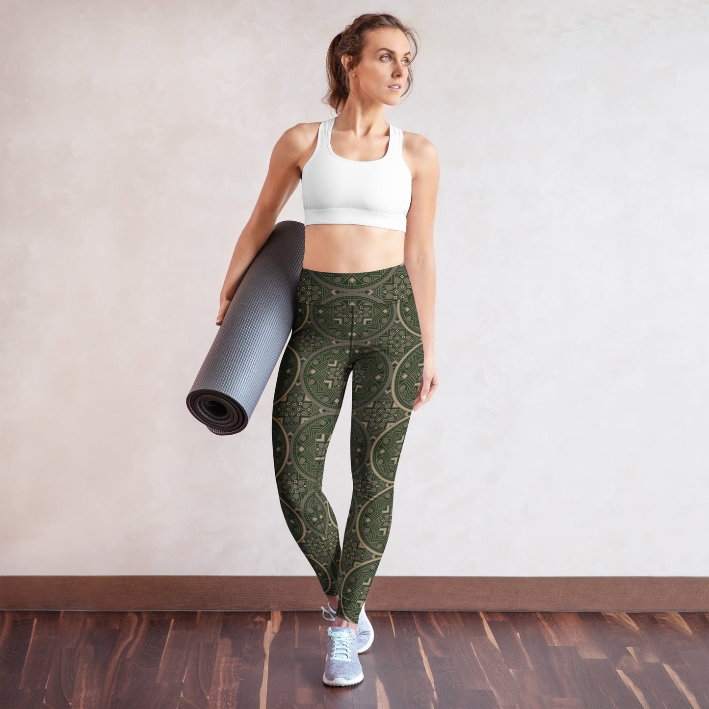 Geo - Spirit Yoga - Leggings in Olivgrün – Stärke trifft Stil - YogaStylz