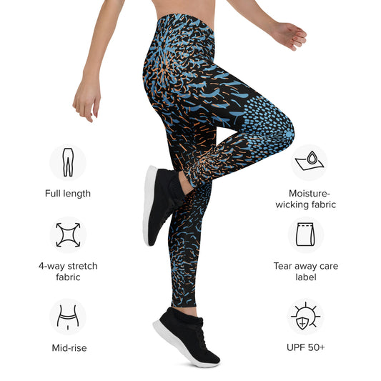 Leggings Blau Schwarz Abstrakt – Modisches Basic mit UV - Schutz | Stylische Damen - Leggings mit 4 - Wege - Stretch & elastischem Bund - YogaStylz