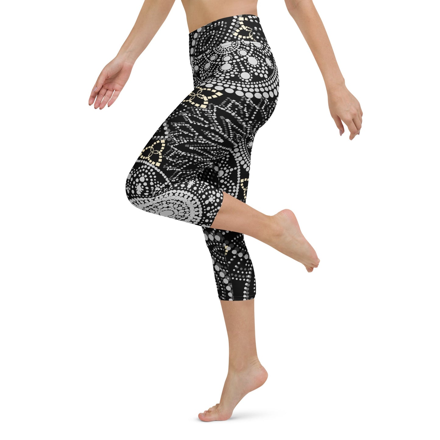 Mandala Capri - Yoga - Leggings Schwarz Weiß – Hoher Bund & 4 - Wege - Stretch | Bequeme Wadenleggings für Damen im Boho - Stil - YogaStylz