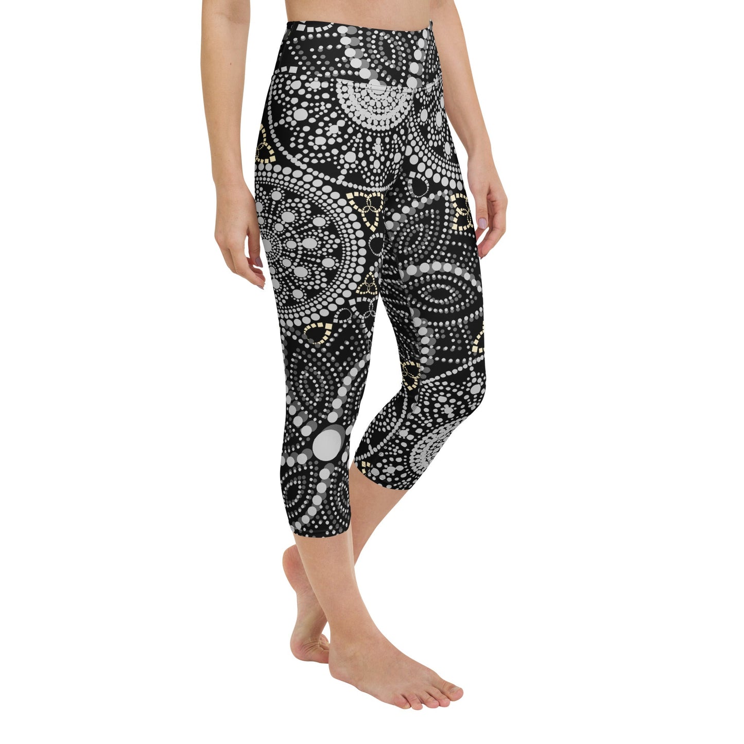 Mandala Capri - Yoga - Leggings Schwarz Weiß – Hoher Bund & 4 - Wege - Stretch | Bequeme Wadenleggings für Damen im Boho - Stil - YogaStylz