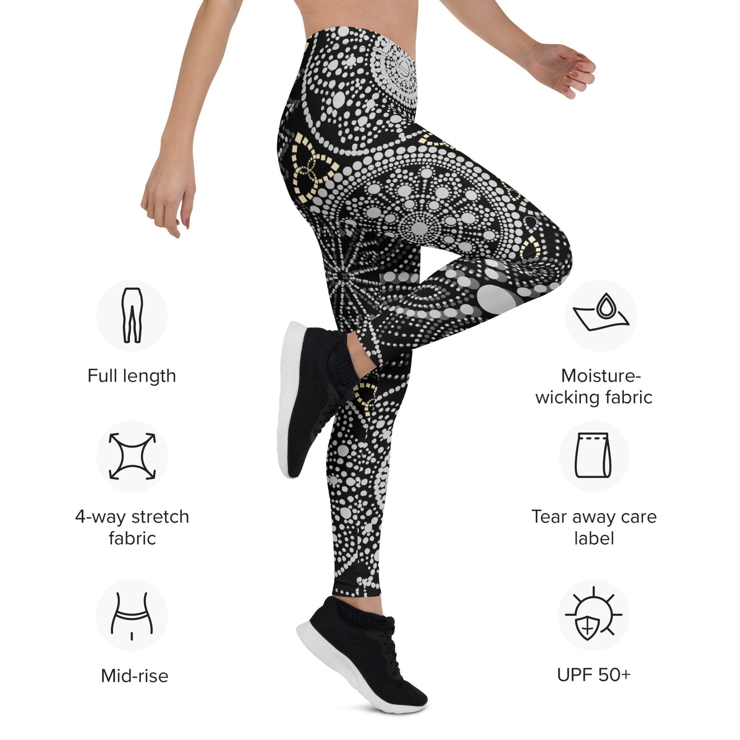Mandala Leggings Schwarz Weiß – Boho Style mit UV - Schutz | Langlebige Damenleggings mit 4 - Wege - Stretch & elastischem Bund - YogaStylz