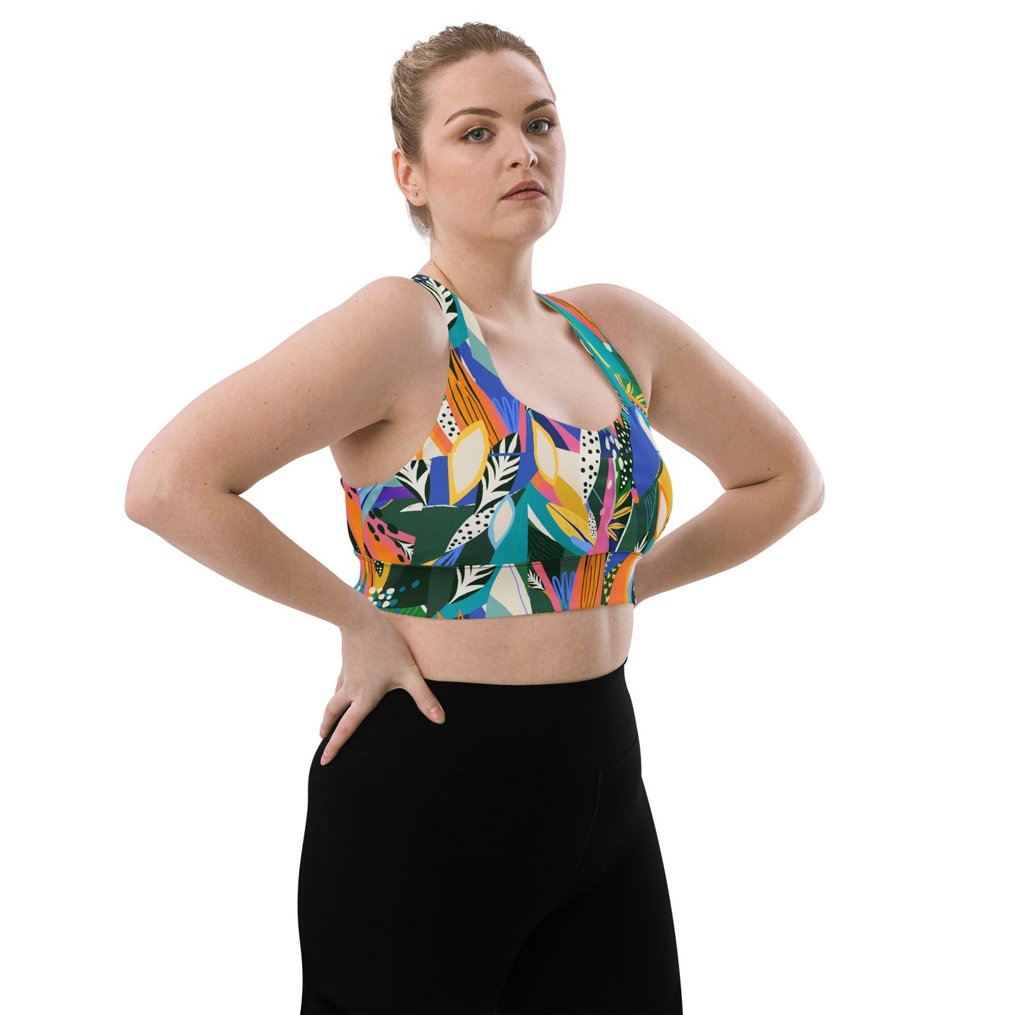 Recycelter Longline - Sport - BH mit buntem Blumenmuster - YogaStylz