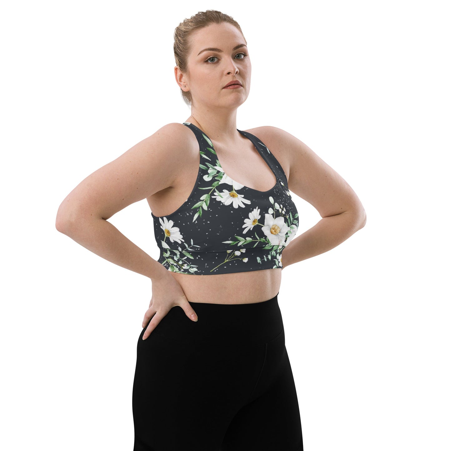 Recycelter Longline - Sport - BH mit floralem Muster - YogaStylz