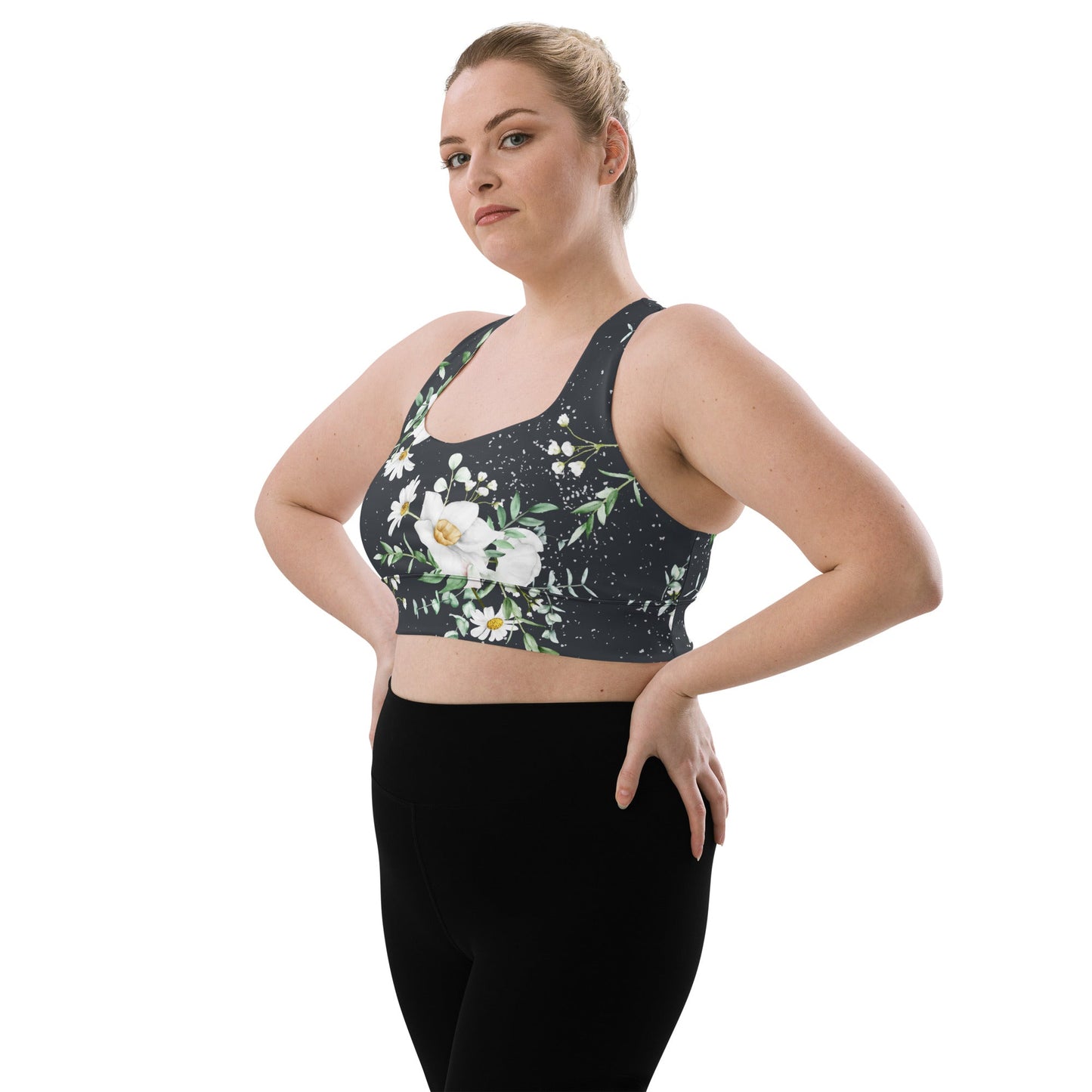 Recycelter Longline - Sport - BH mit floralem Muster - YogaStylz