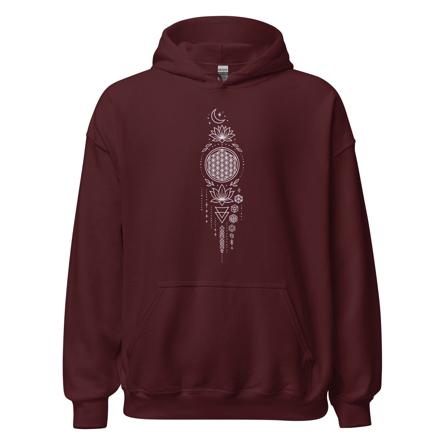 Spiritueller Hoodie mit Geometrie & Lotus – Boho Kapuzenpullover – Unisex – Achtsamkeit & Energie – Mandala Design - Unisex - Kapuzenpullover - YogaStylz