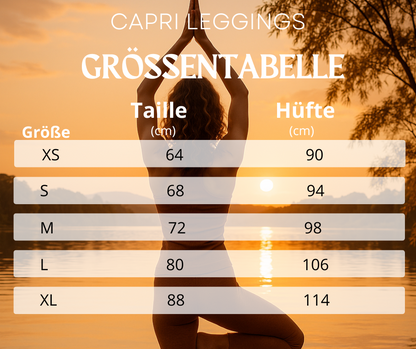 Capri-Leggings Olivgrün – 3/4 Yogahose mit orientalischem Muster, UV-Schutz & 4-Wege-Stretch | Boho Activewear Damen