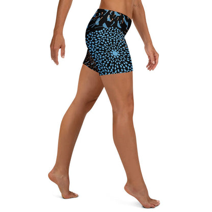 Abstrakte Sport - Shorts Blau Schwarz – Bequeme Stretch - Shorts mit elastischem Bund & 4 - Wege - Stretch | Performance & Style - YogaStylz
