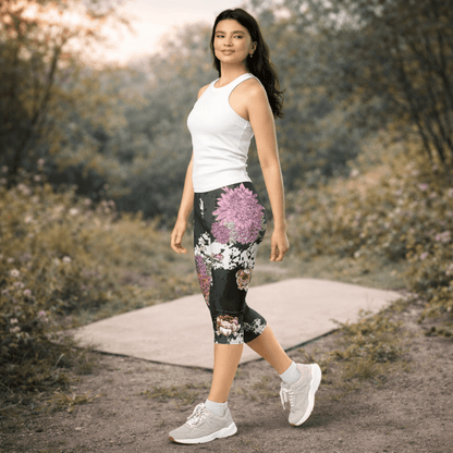 Boho Capri - Leggings „Midnight Blossom“ – Floral High Waist - YogaStylz