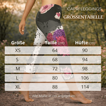 Boho Capri - Leggings „Midnight Blossom“ – Floral High Waist - YogaStylz
