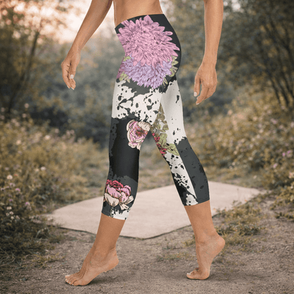 Boho Capri - Leggings „Midnight Blossom“ – Floral High Waist - YogaStylz