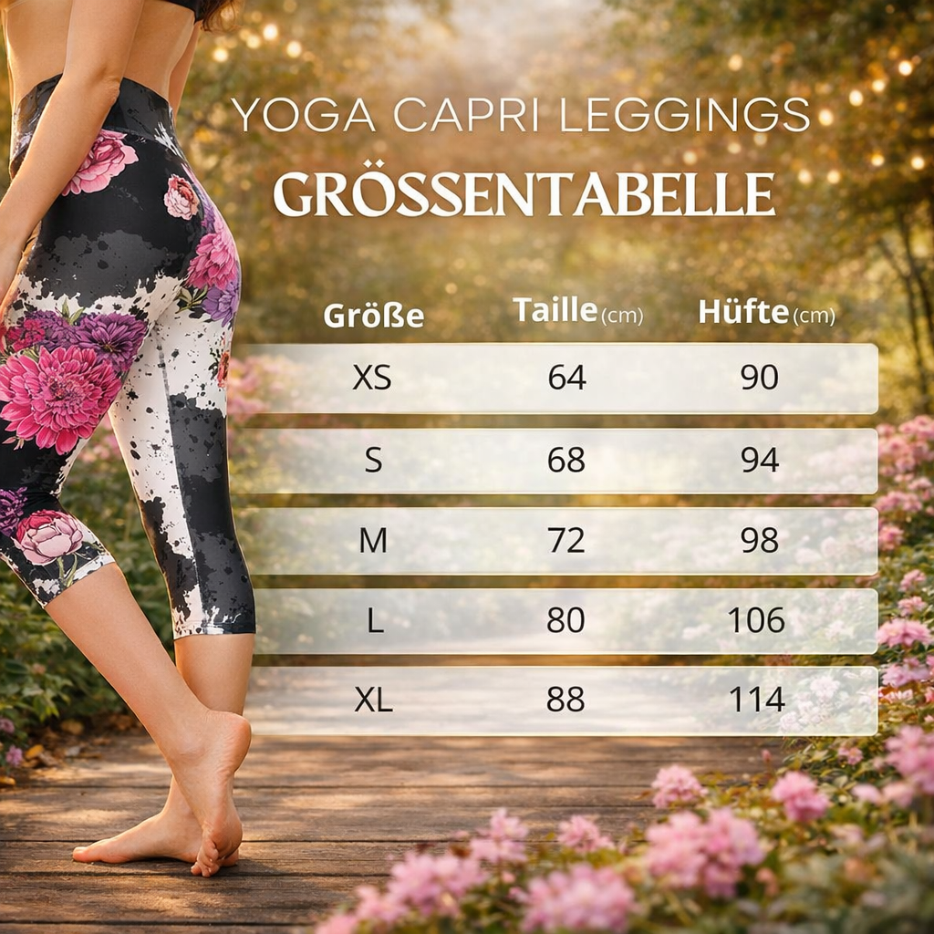 Boho Yoga - Capri - Leggings „Midnight Blossom“ – High Waist Florale Sport Leggings - YogaStylz