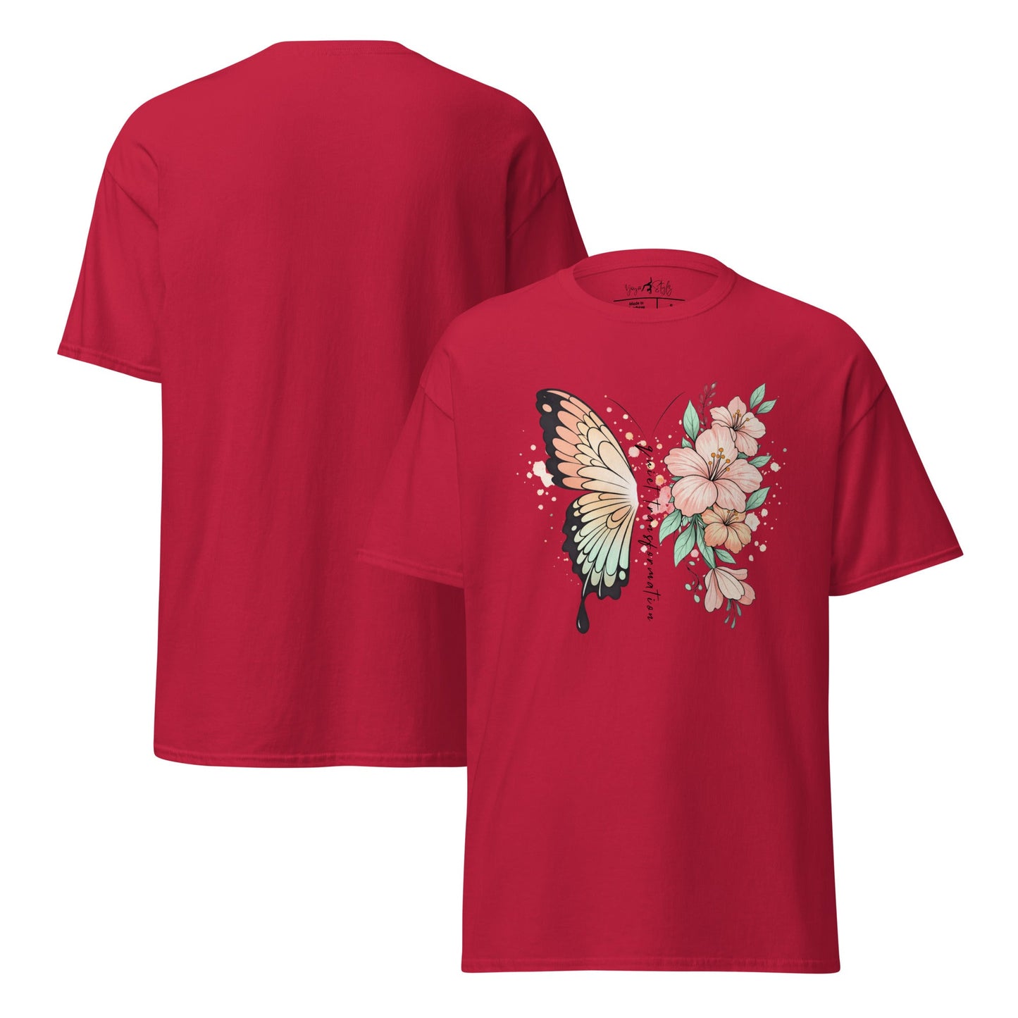 Butterfly Flower T-Shirt | Klassisches Baumwollshirt Quiet Transformation | Boho Style - YogaStylz