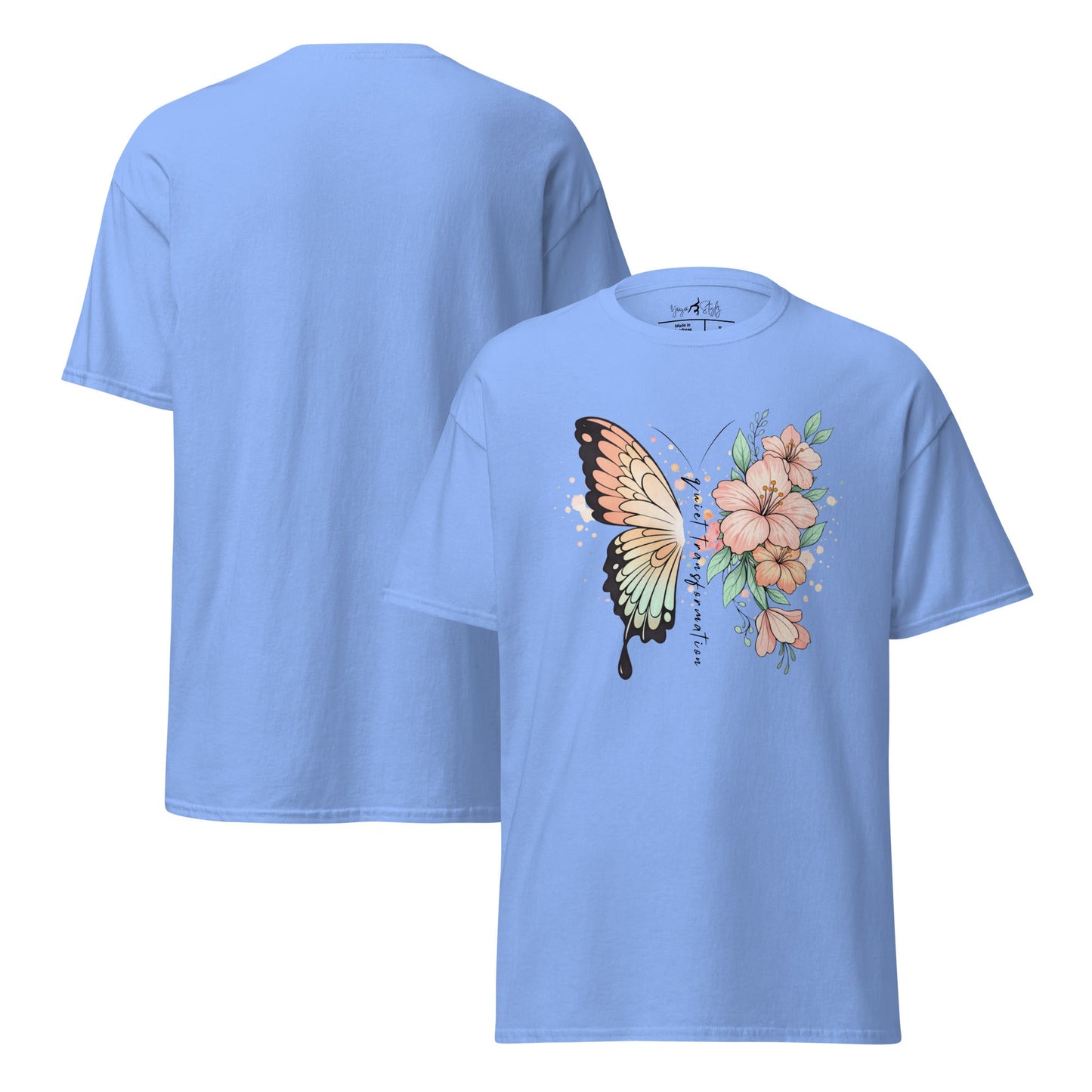 Butterfly Flower T-Shirt | Klassisches Baumwollshirt Quiet Transformation | Boho Style - YogaStylz