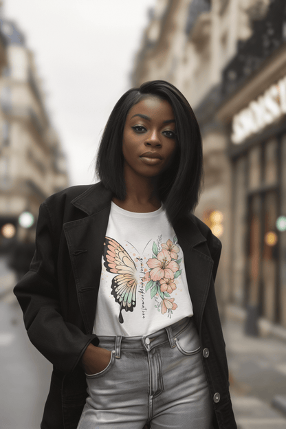 Butterfly Flower T-Shirt | Klassisches Baumwollshirt Quiet Transformation | Boho Style - YogaStylz