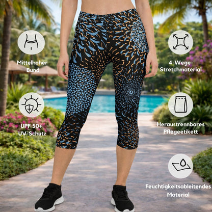 Capri - Leggings – Abstraktes Blau - Schwarz - Design - YogaStylz
