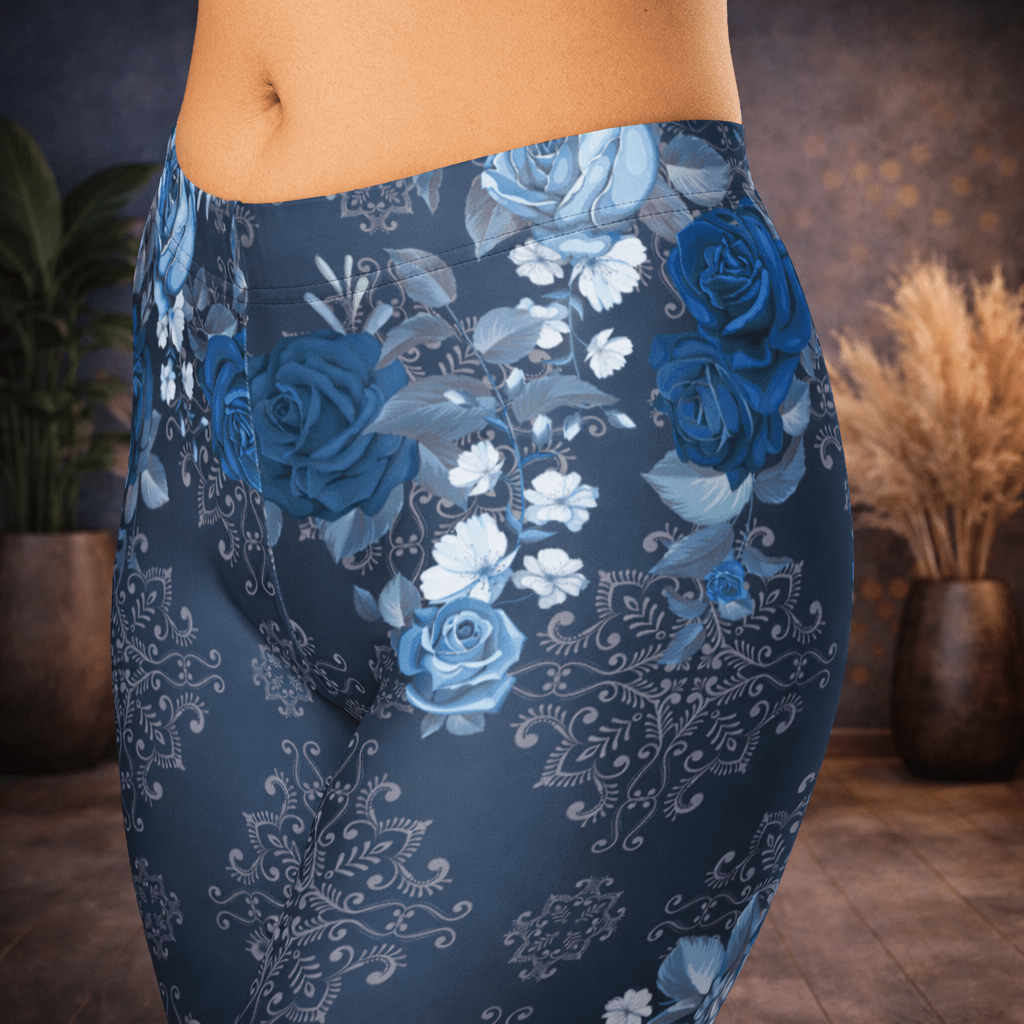 Capri - Leggings – Blaue Rosen & Ornament - Muster - YogaStylz