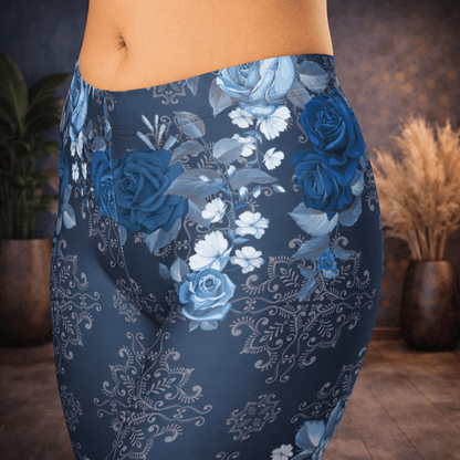 Capri - Leggings – Blaue Rosen & Ornament - Muster - YogaStylz
