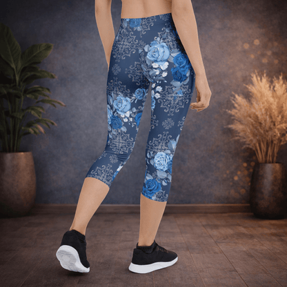 Capri - Leggings – Blaue Rosen & Ornament - Muster - YogaStylz