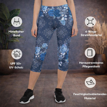 Capri - Leggings – Blaue Rosen & Ornament - Muster - YogaStylz