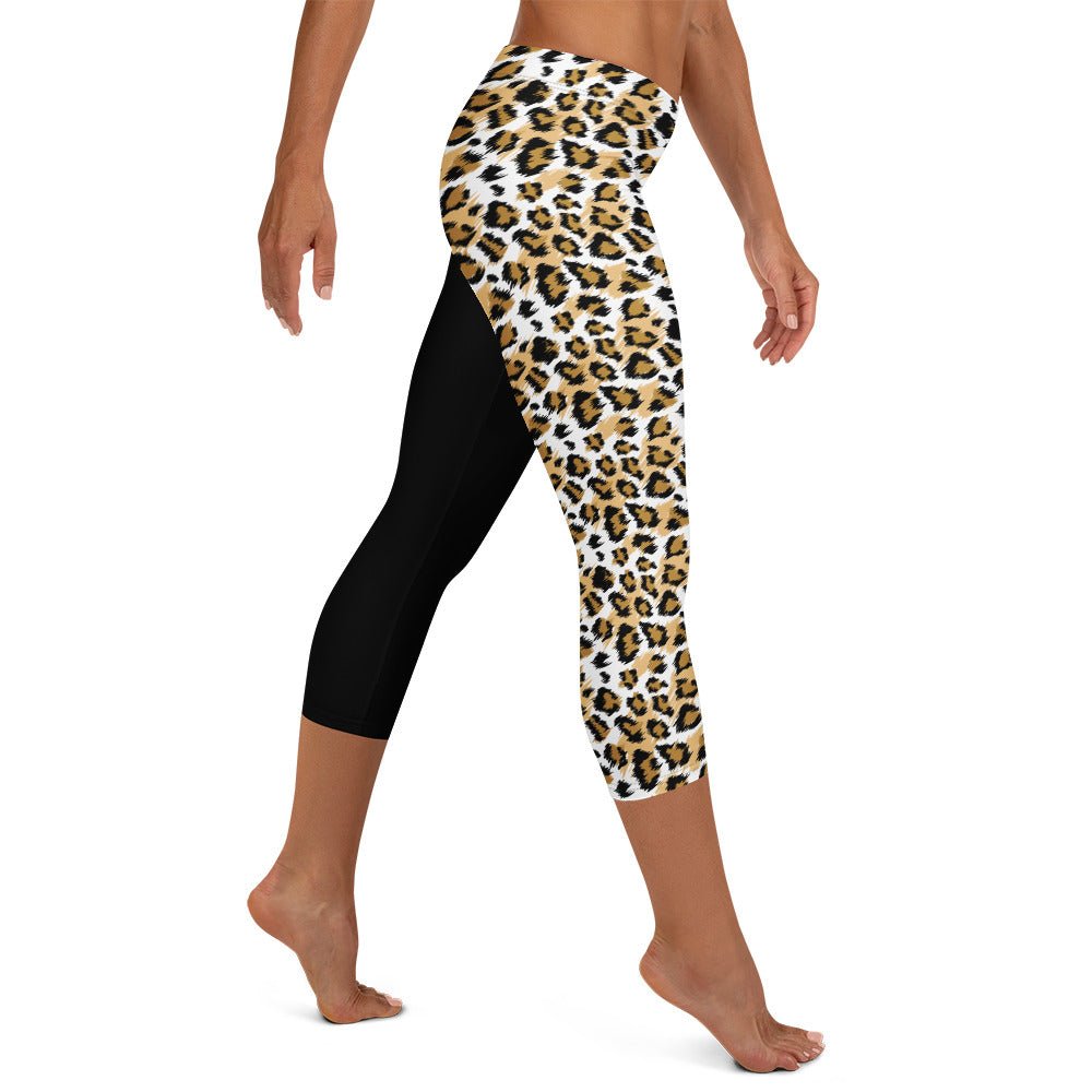 Capri - Leggings Leoparden - Design & Schwarz – Animal - Print Yogahose mit Stretch & UV - Schutz | Trendige Activewear Damen - YogaStylz