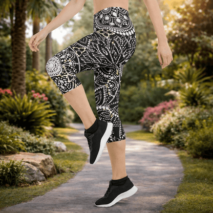 Capri - Leggings – Mandala - Design in Schwarz & Weiß - YogaStylz