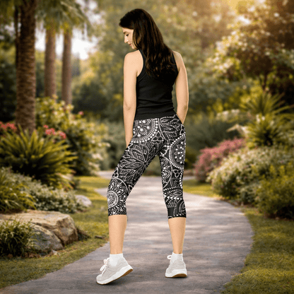 Capri - Leggings – Mandala - Design in Schwarz & Weiß - YogaStylz