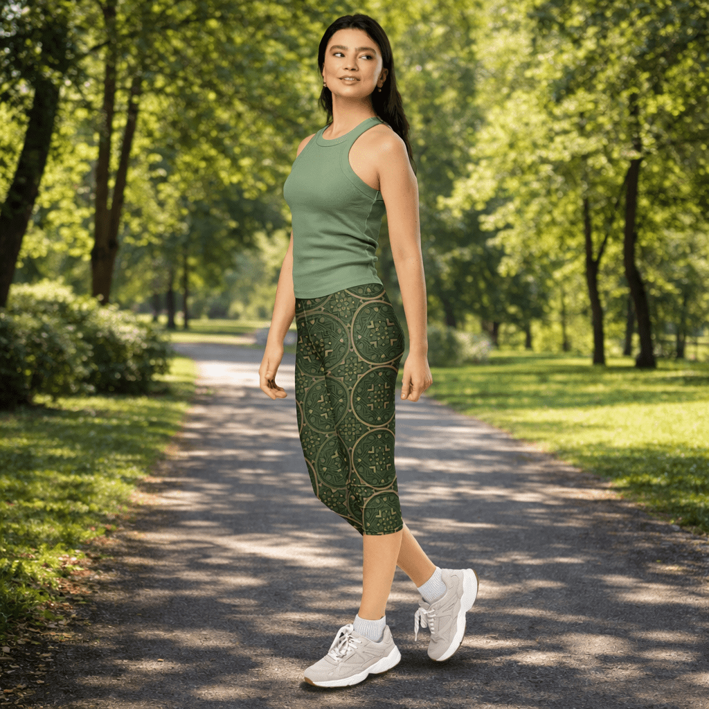 Capri - Leggings – Orientalisches Muster in Olivgrün - YogaStylz