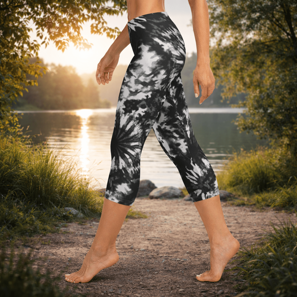 Capri - Leggings – Schwarz - Weiß Tie - Dye - Design - YogaStylz