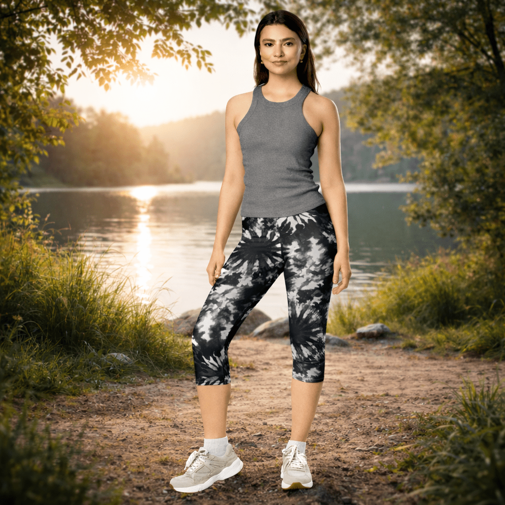 Capri - Leggings – Schwarz - Weiß Tie - Dye - Design - YogaStylz