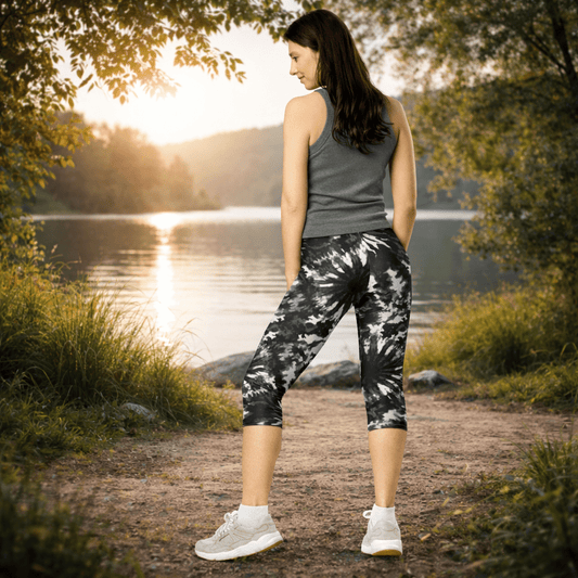 Capri - Leggings – Schwarz - Weiß Tie - Dye - Design - YogaStylz