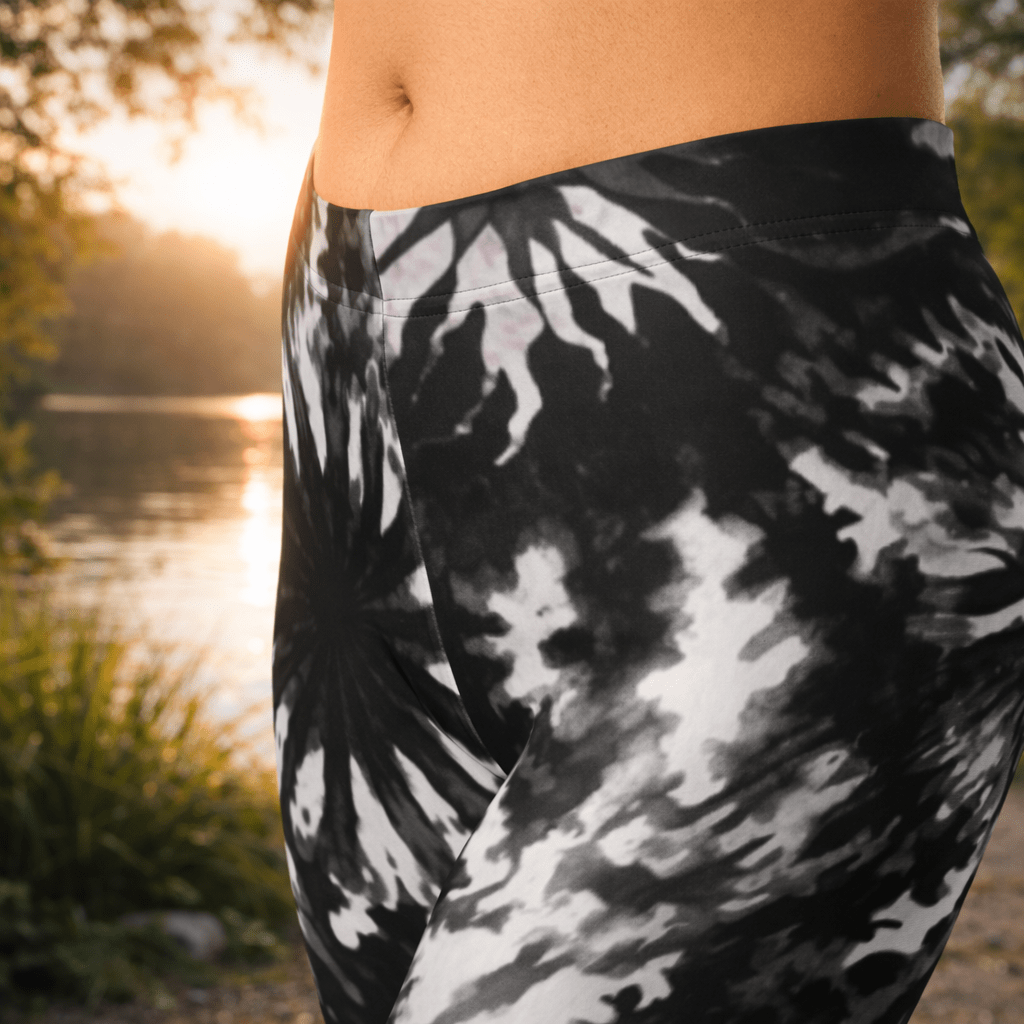 Capri - Leggings – Schwarz - Weiß Tie - Dye - Design - YogaStylz