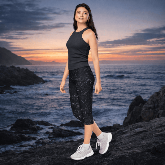 Capri - Leggings – Schwarzer Marmor - YogaStylz