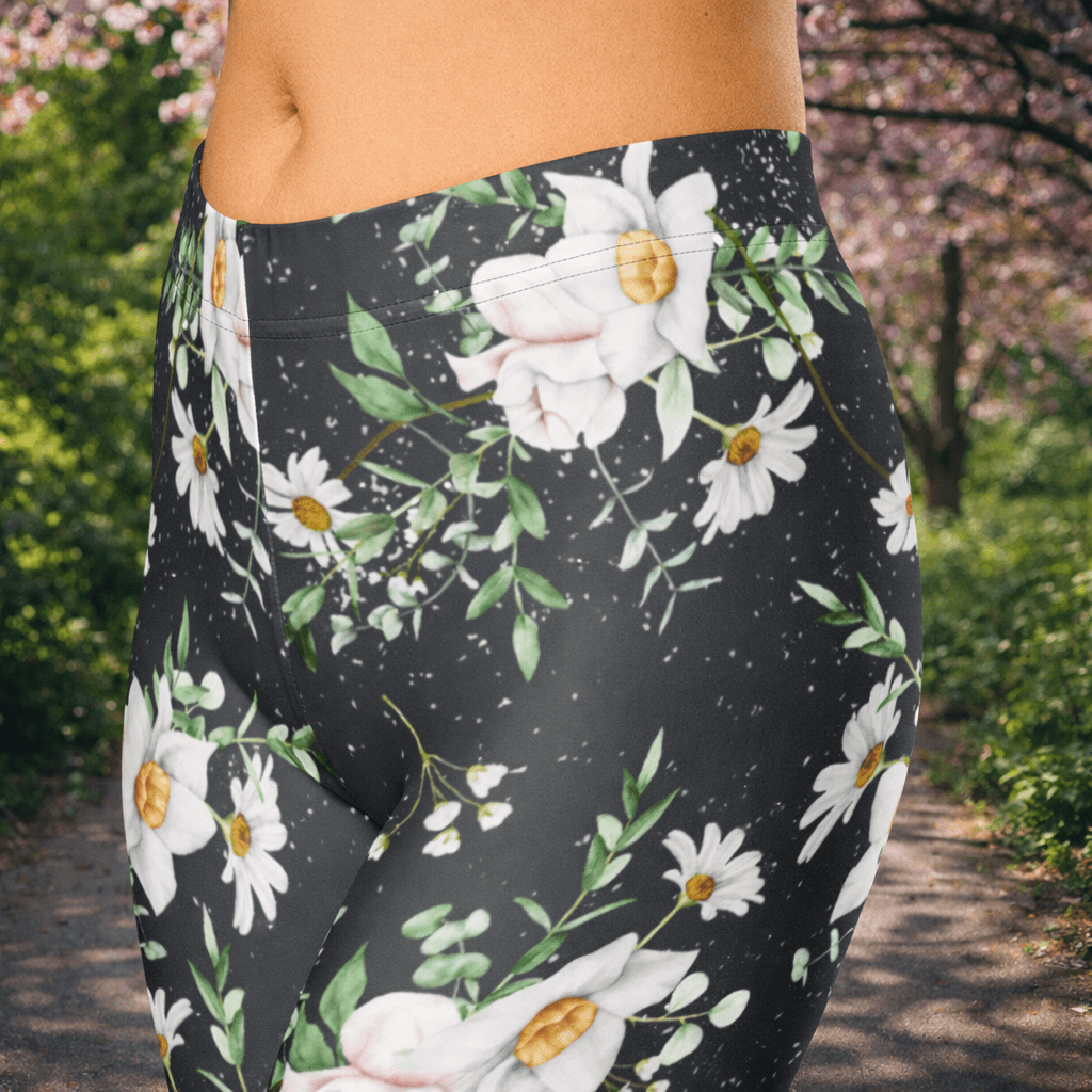 Capri - Leggings – Weißes Blumenmuster - YogaStylz