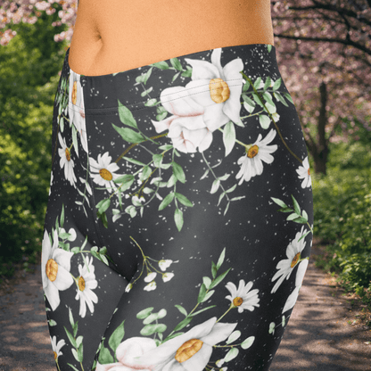 Capri - Leggings – Weißes Blumenmuster - YogaStylz