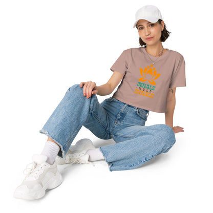 Crop - Top mit Lotus & „Inhale Hold Exhale“ - Print – Lockeres Sommer - Shirt aus Baumwolle | Achtsame Yoga Streetwear Damen - YogaStylz