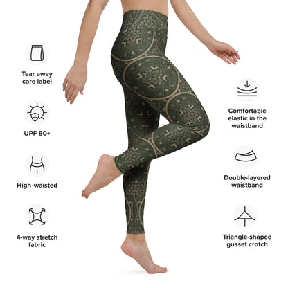 Geo - Spirit Yoga - Leggings in Olivgrün – Stärke trifft Stil - YogaStylz
