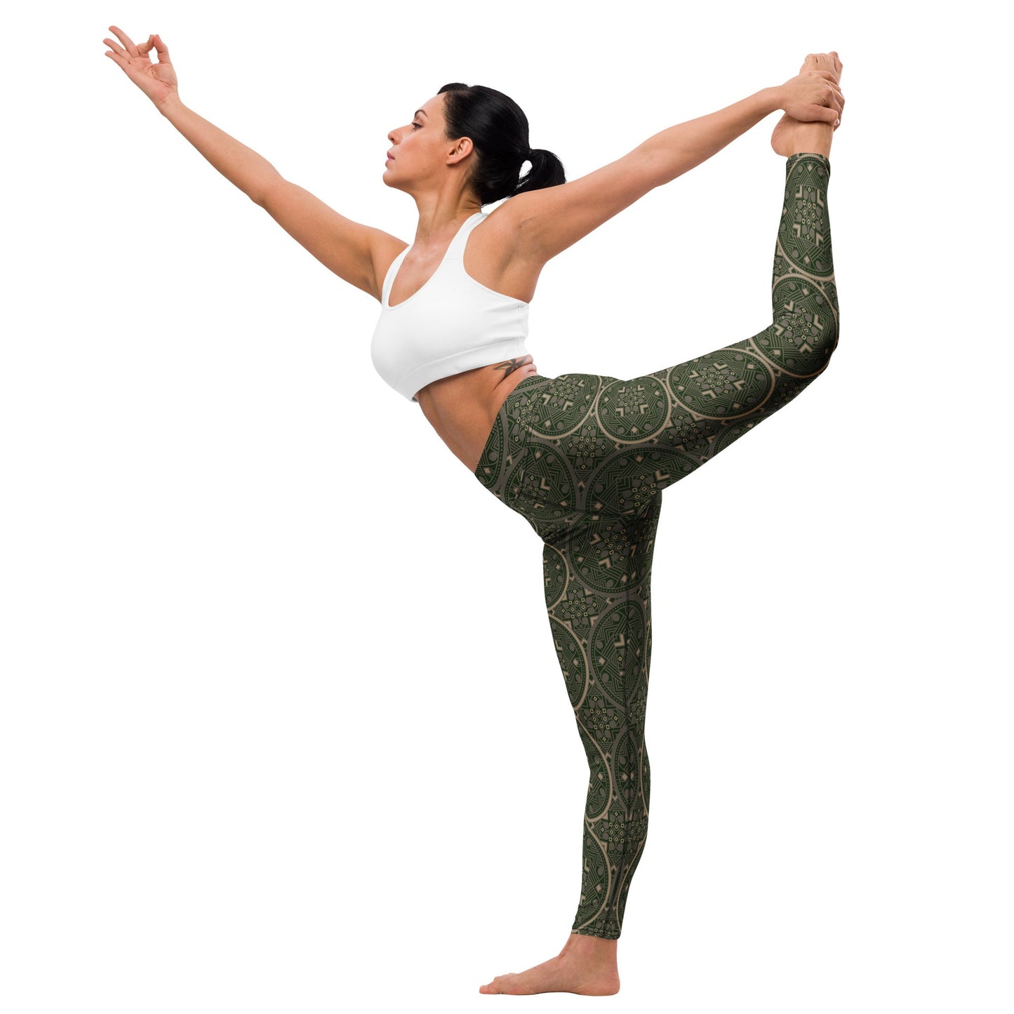 Geo - Spirit Yoga - Leggings in Olivgrün – Stärke trifft Stil - YogaStylz