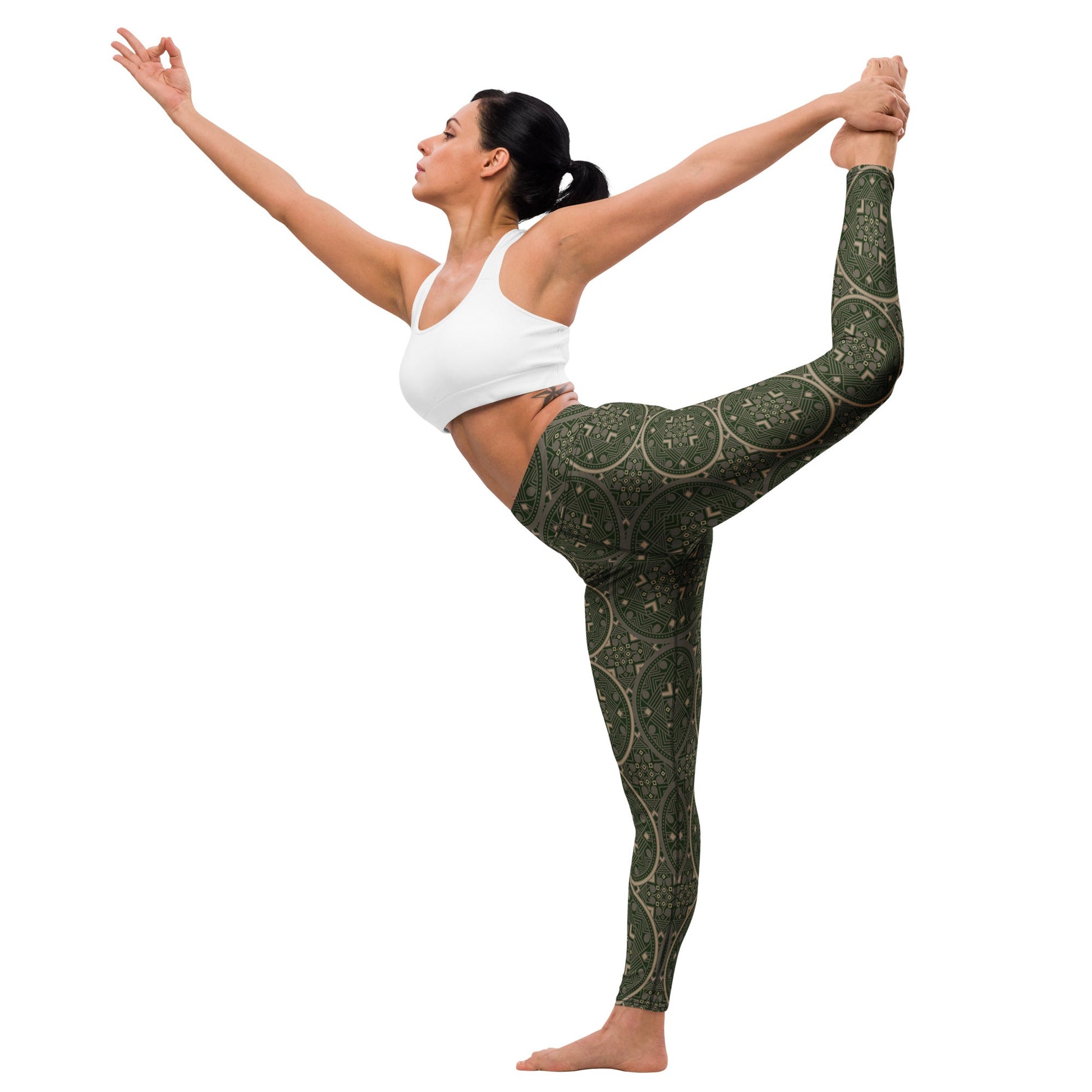 Geo - Spirit Yoga - Leggings in Olivgrün – Stärke trifft Stil - YogaStylz