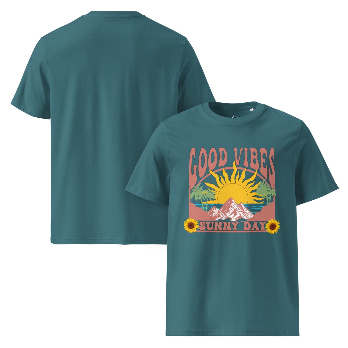 Good Vibes Sunny Day T-Shirt – Retro Sommer Design aus Bio - Baumwolle | Unisex Boho Shirt - YogaStylz
