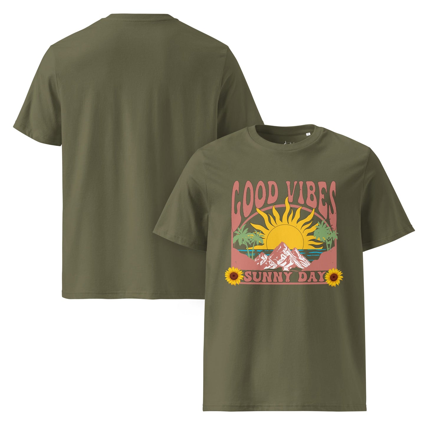 Good Vibes Sunny Day T-Shirt – Retro Sommer Design aus Bio - Baumwolle | Unisex Boho Shirt - YogaStylz
