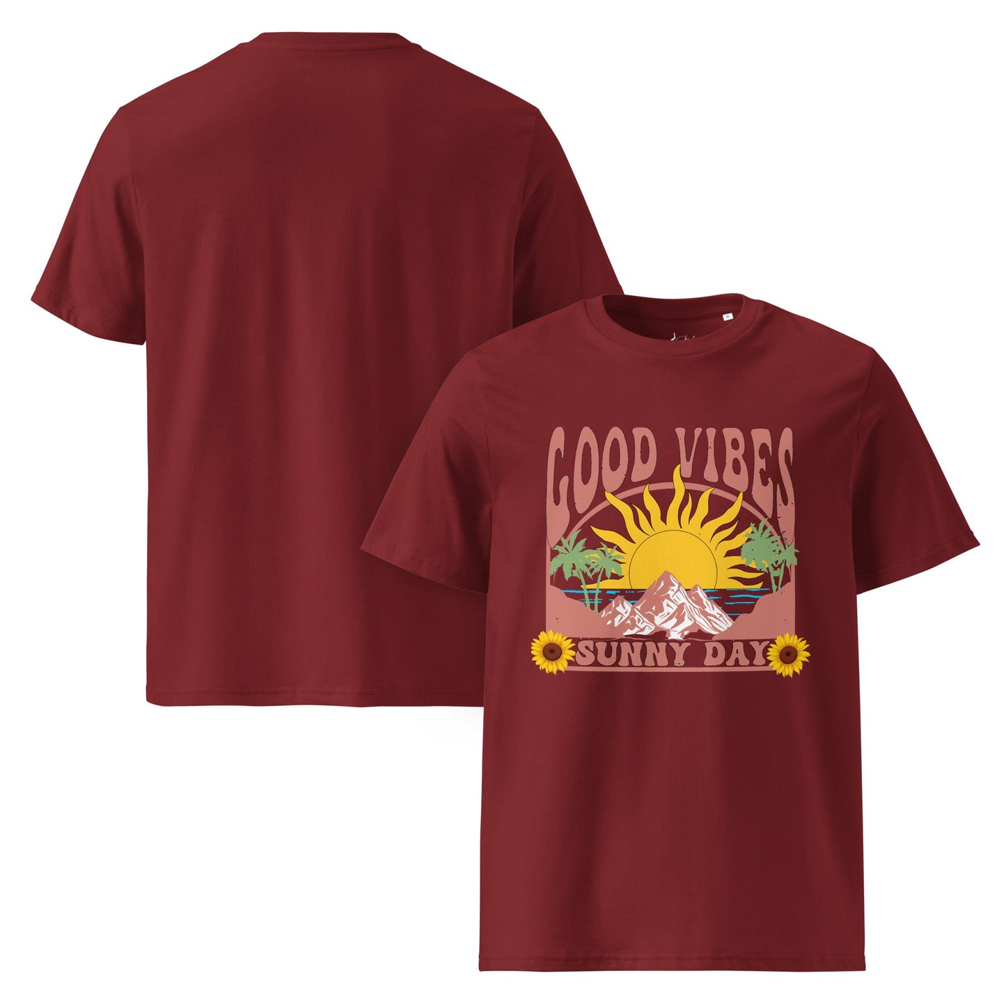 Good Vibes Sunny Day T-Shirt – Retro Sommer Design aus Bio - Baumwolle | Unisex Boho Shirt - YogaStylz
