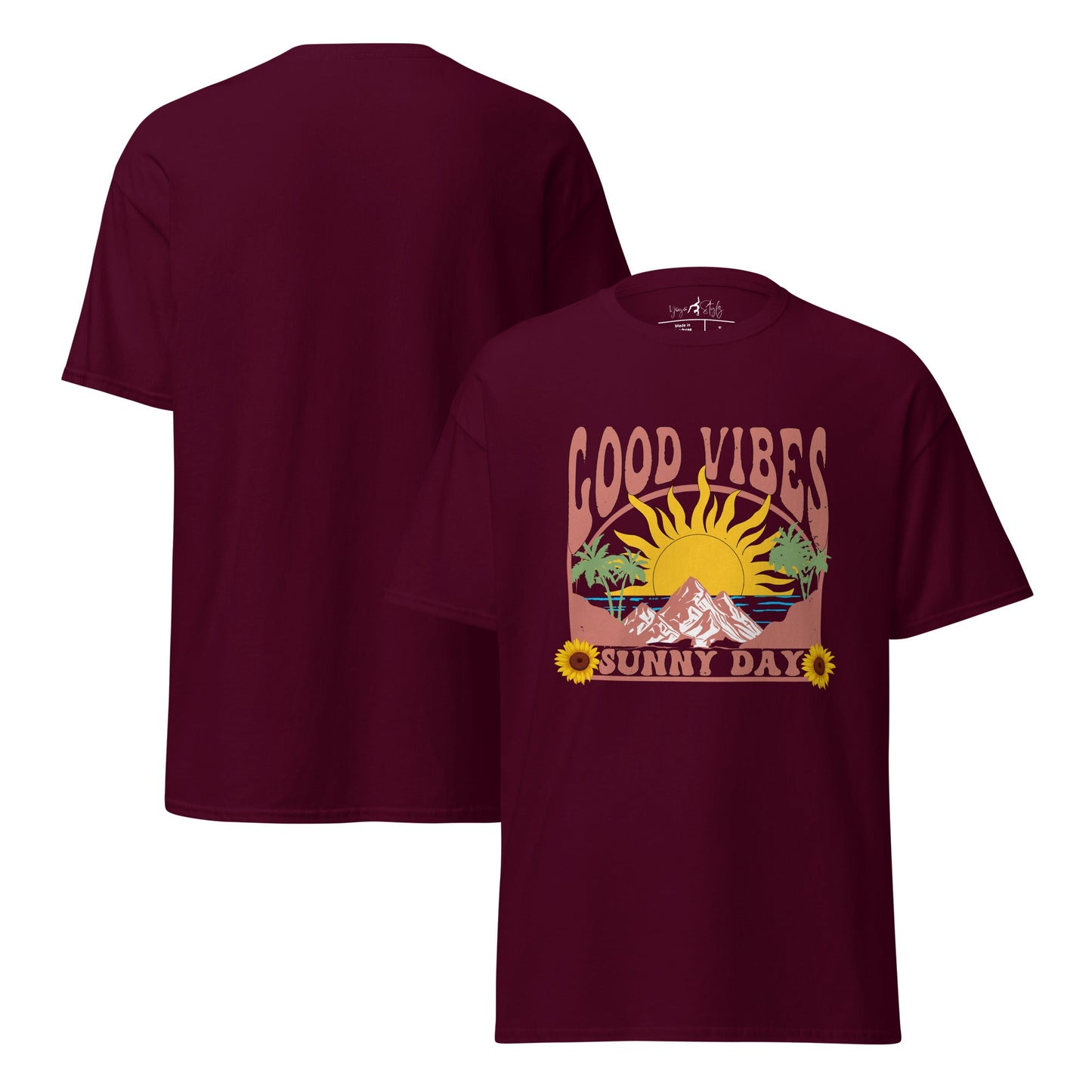 Good Vibes Sunny Day T-Shirt – Retro Sommer Design – Vintage Unisex Shirt aus Baumwolle – Gute Laune Look - YogaStylz