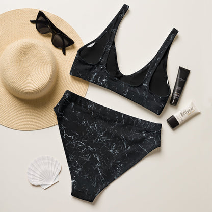 High Waist Bikini „Black Marble“ – minimalistisch, elegant - YogaStylz
