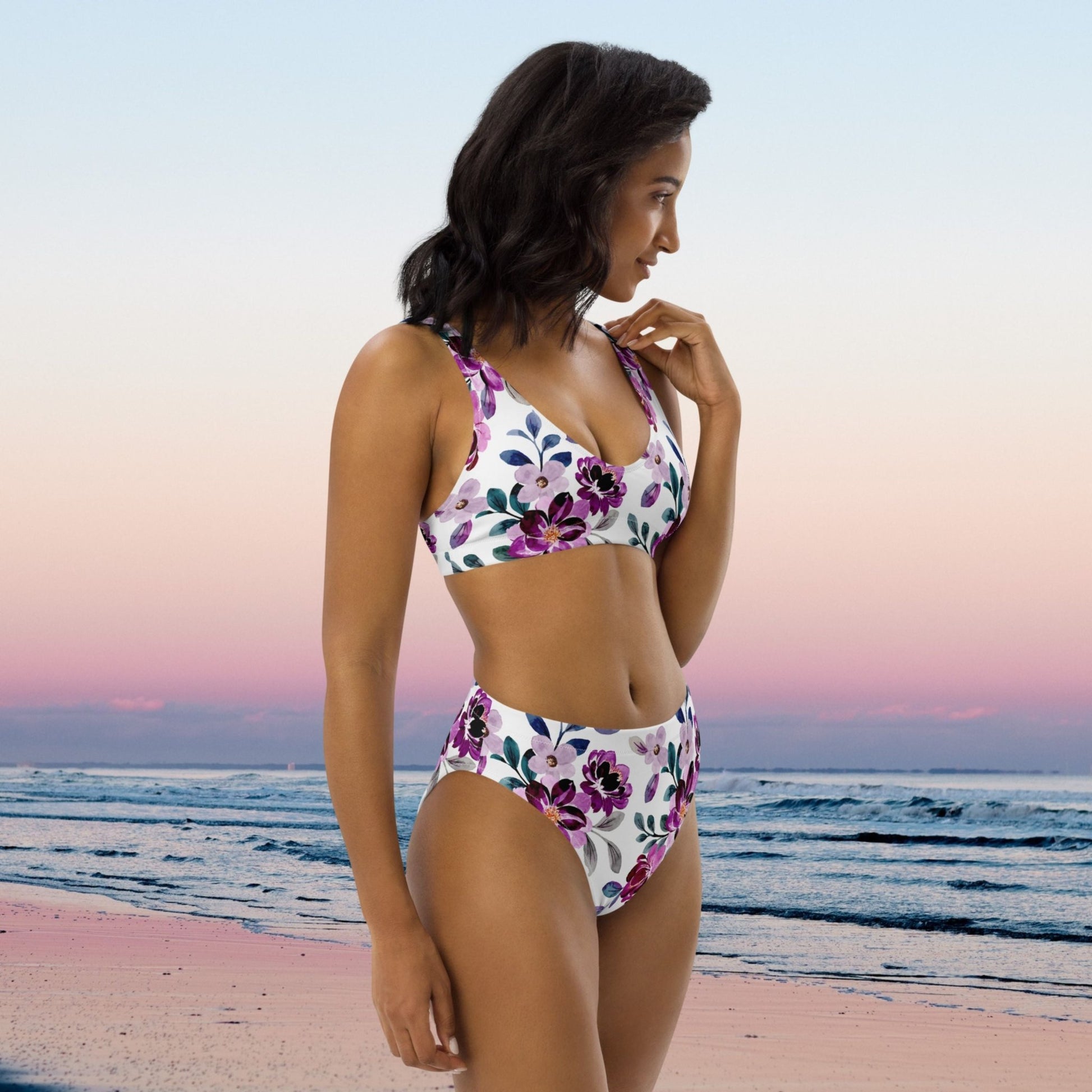 High Waist Bikini „Purple Blossom“ – elegant, bequem - YogaStylz