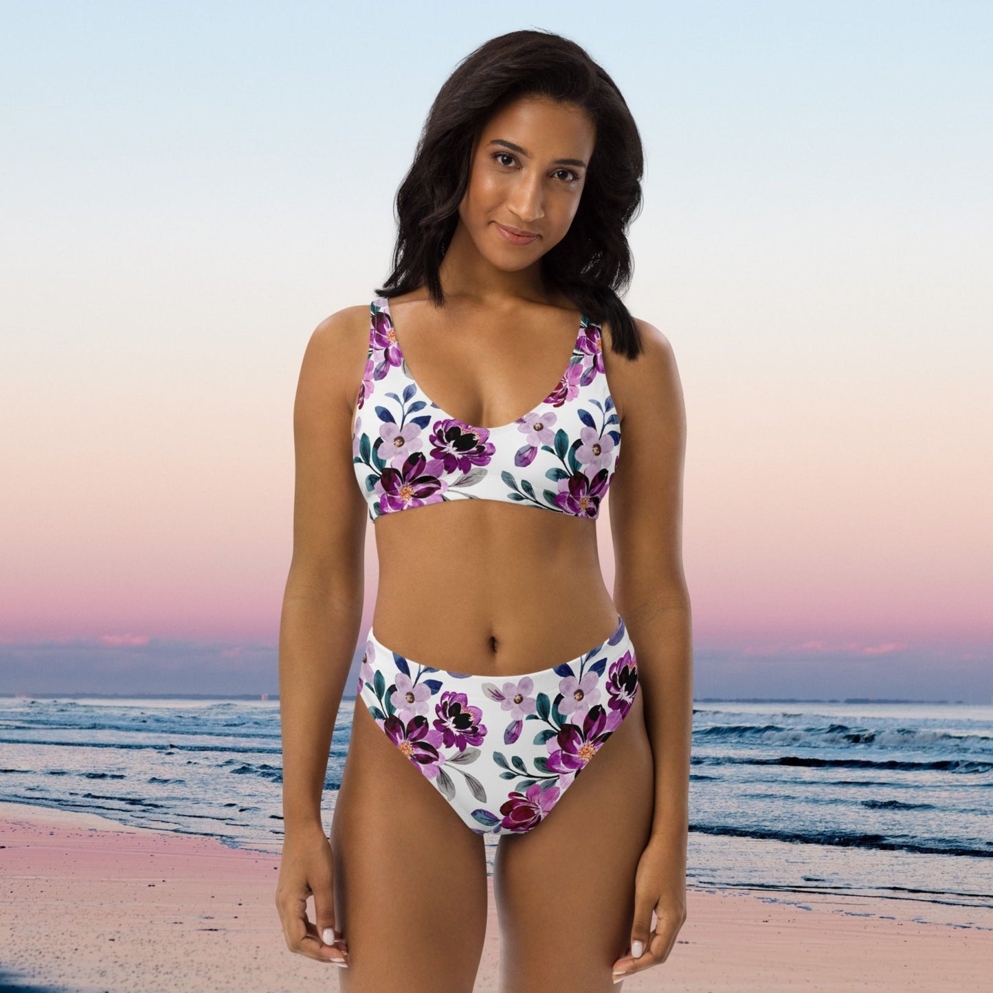 High Waist Bikini „Purple Blossom“ – elegant, bequem - YogaStylz
