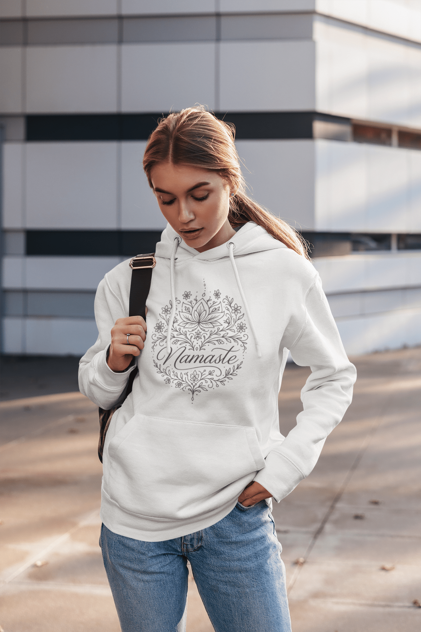 Hochwertiger Öko Kapuzenpullover – Namaste Boho Hoodie –Spirituell & Achtsamkeit – Nachhaltiger Kapuzenpullover – Bio & Recycelt - YogaStylz